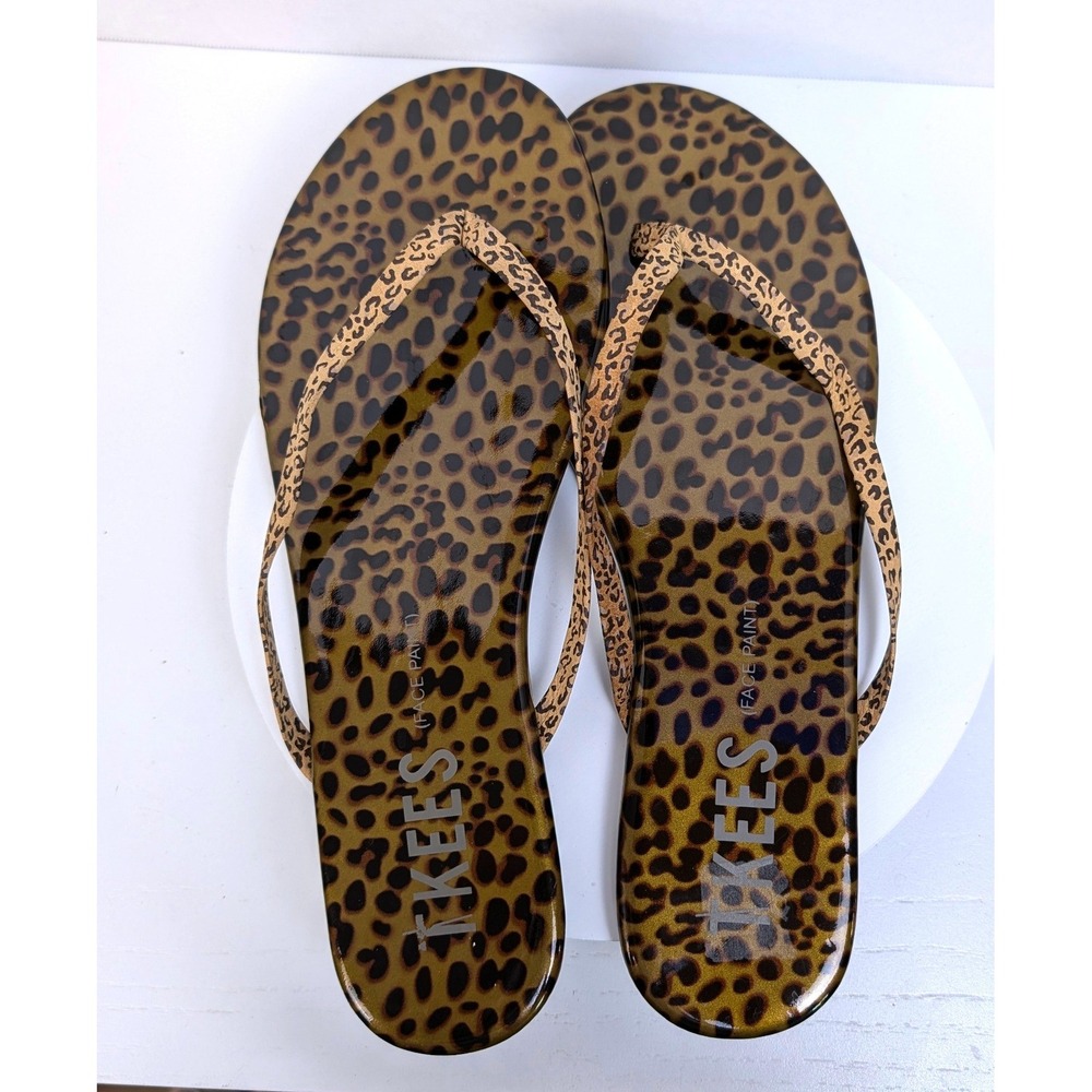 TKEES Face Paint Leopard Print Flip Flop Sandals Size 9 Brown Animal Print